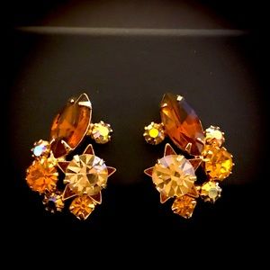 Vintage Amber Colored Crystal Earrings